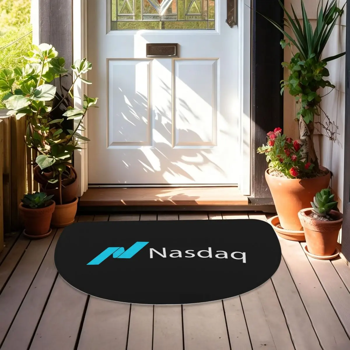 Nasdaq Stock Market Soft Flannel Half Round Doormat Non Slip Bathroom Mat Absorbent Floor Carpet for Laundry Room Bathroom