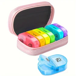 Cute Pill Organizer 2 Times a Day, PU Leather Pill Case, Portable Weekly Pill Box for Purse with Storage Bag to Hold