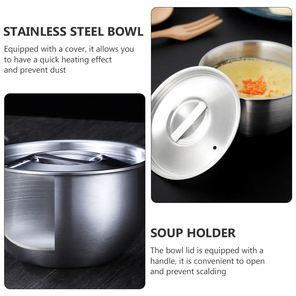 

1 шт., чаша для приготовления на пару из нержавеющей стали с крышкой, термостойкая ручка для супа, рагу, контейнер для еды, бытовая кухня