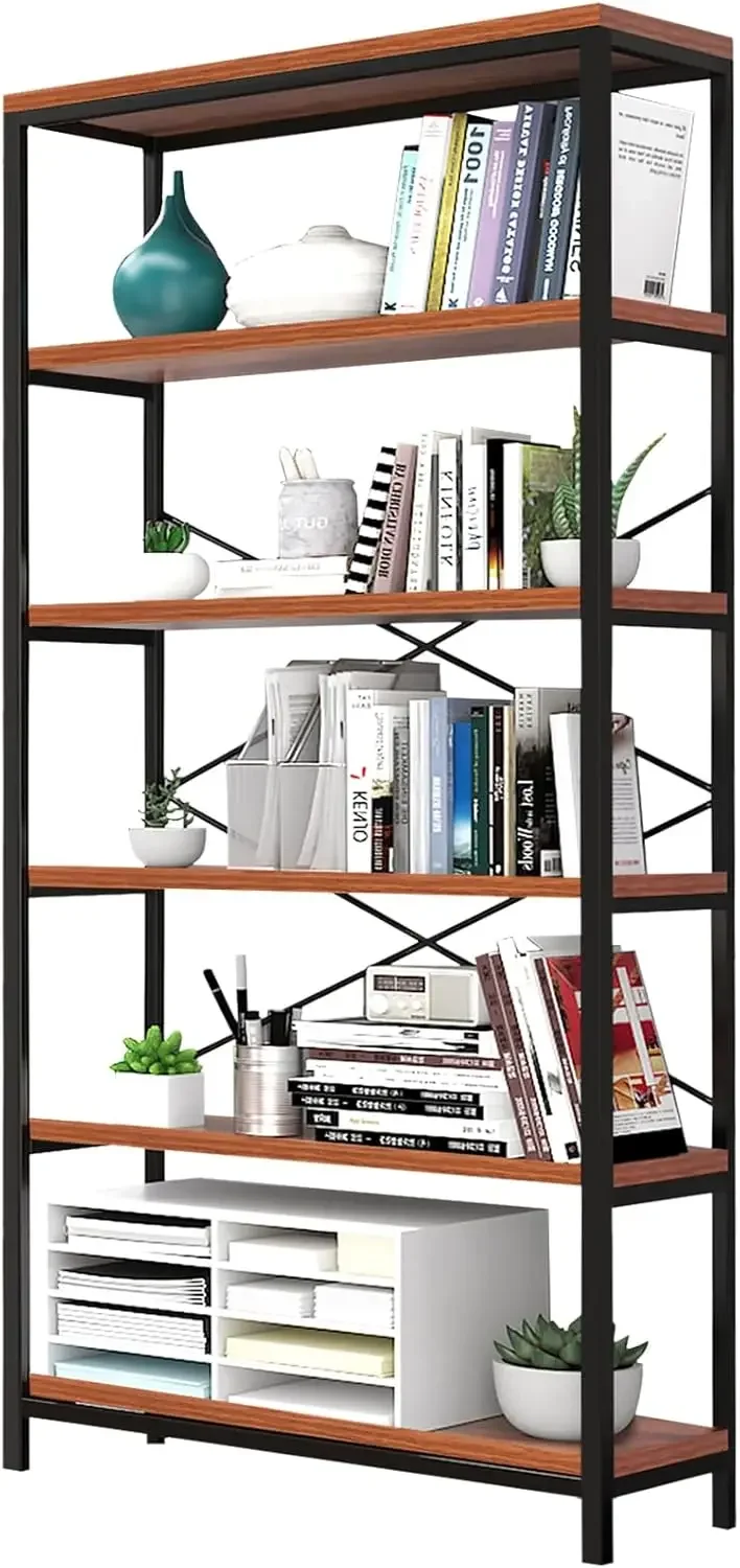 6 Tier Industrial Bookshelf, Vintage Standing Storage Shelf, Display Shelving Units, Tall Bookcase, Industrial Metal Book