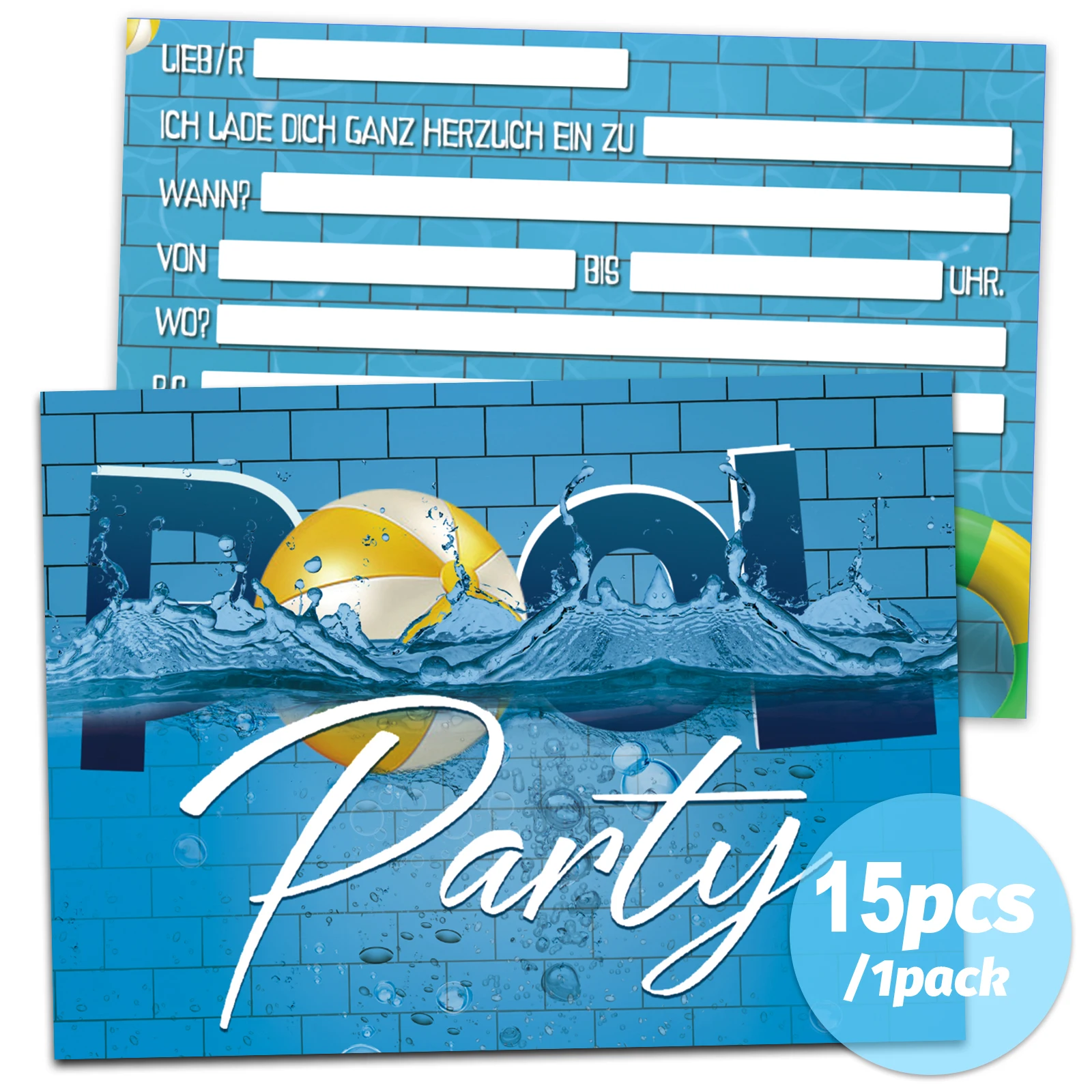 15Einladungskarten zum Geburtstag – Einladungskarten für Poolpartys – Einladungskarten für Pool- und Wasserpark-Sommerthemen, Einladungskarten für Feierveranstaltungen