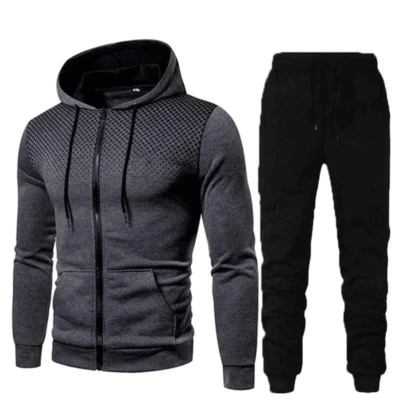 2023 Autumn/Winter New Fashion Zipper Hoodie Long Pants Set Men\'s Fashion, Warm, Leisure, Fitness and Sports 2-Piece Set