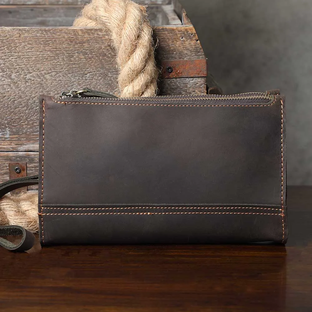 Echte Leder-Umhängetasche für Herren, Clutch-Tasche, Vintage Crazy Horse Crossbody-Taschen für Männer, Mini-Multifunktions-Geldbörse – Detail 7