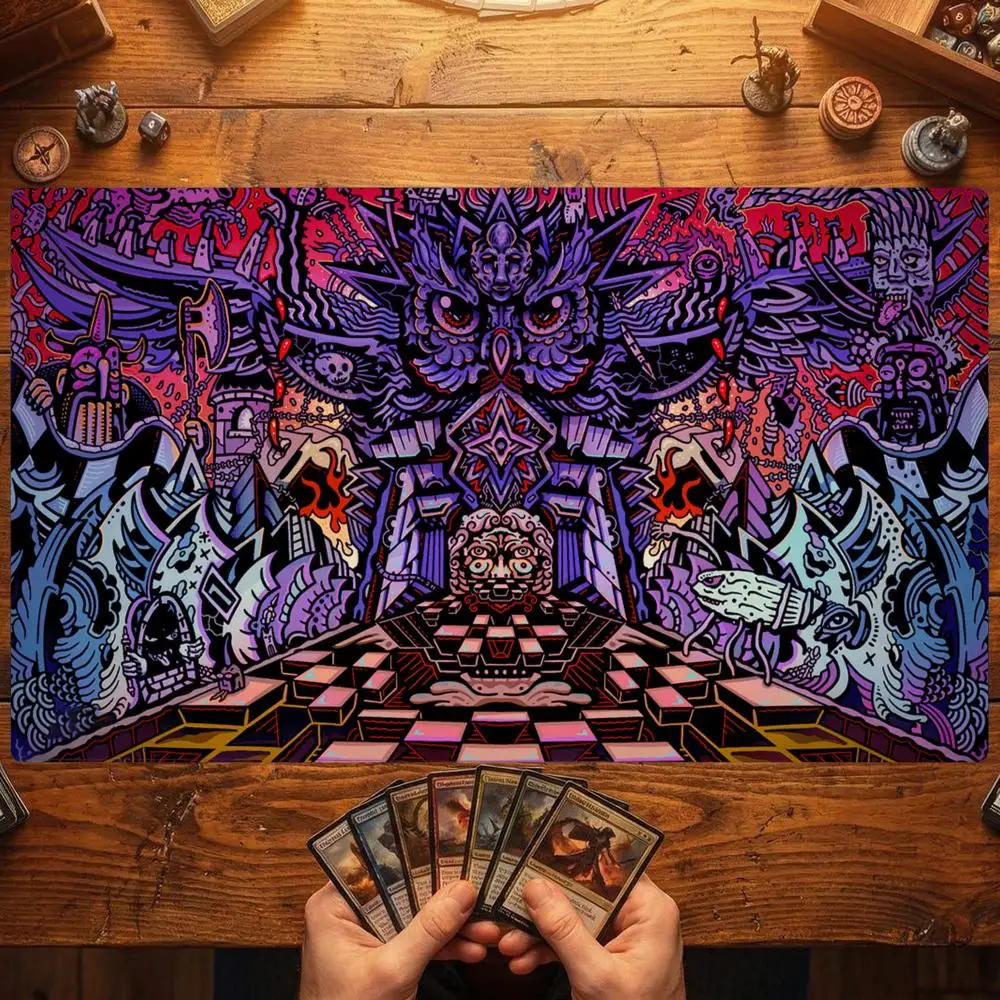 Dark Checkered Demon Palace Art TCG Playmat 35X60CM Magic Card Battle Mat Non-Slip Durable Stitched Edge Tabletop Playmat