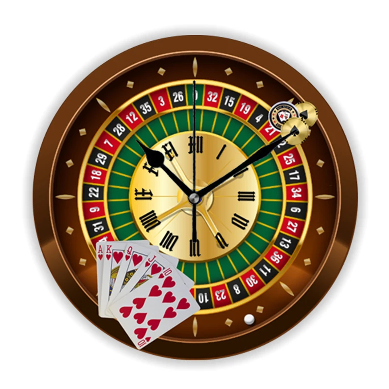 Fun Las Vegas Casino Roulette Wheel Large Wall Clock for Game Room Playful American Roulette Poker Decorative Wall Decor Gifts