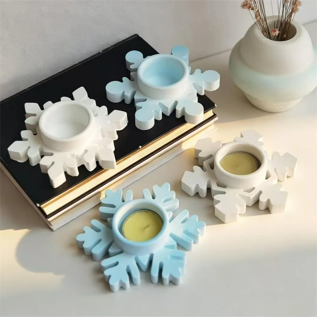 Snowflake Candle Holder Silicone Mold DIY 2‑Cavity Gypsum Cement Plaster Concrete Tealight Home Decor Mould