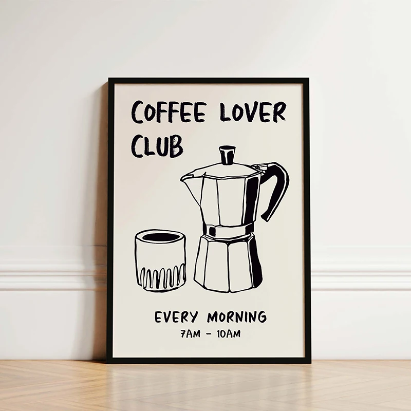 Cafe Morning Breakfast Coffee Club Kitchen Trendy Retro Poster Canvas Printing Wall Art Pictures Home Decor Coffee Lover Gift