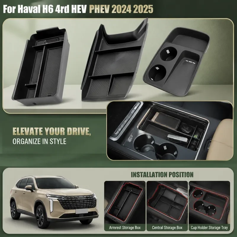 For Haval H6 4th Gen 2024 2025 HEV PHEV Center Console Armrest Storage Box Organizer Tray Car Interior Accessories Stowing