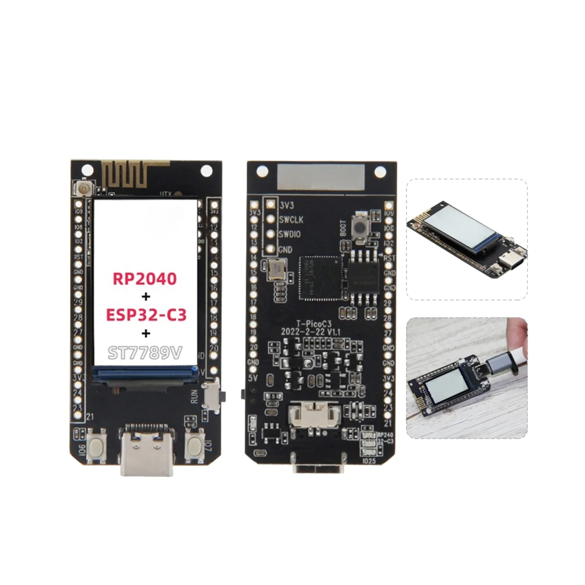 

For T-PicoC3 Development Board+Case 1.14-Inch LCD Screen Dual MCU RP2040 ESP32-C3 WiFi+BT4.2 Wireless WIFI Module