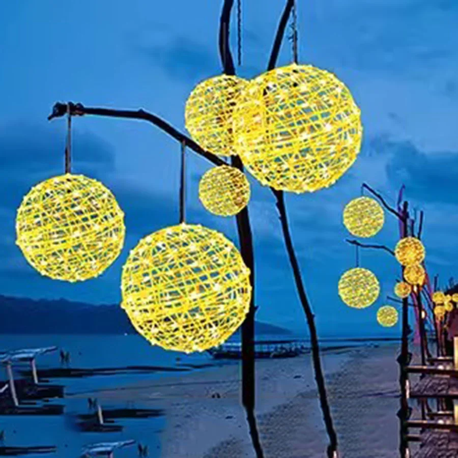 5 IN 1 Outdoor Solar Powered Globe Hanging String Lights Waterproof Landscape Solar Rattan Ball Globe Garland Fairy Light