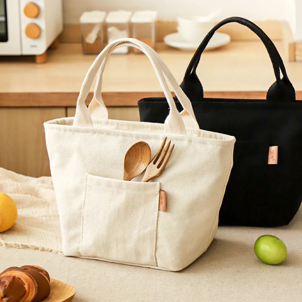 Quality Canvas Lunch Bag Easy-Clean Large-capacity Tote Bag with Zipper Square Organizer Travel