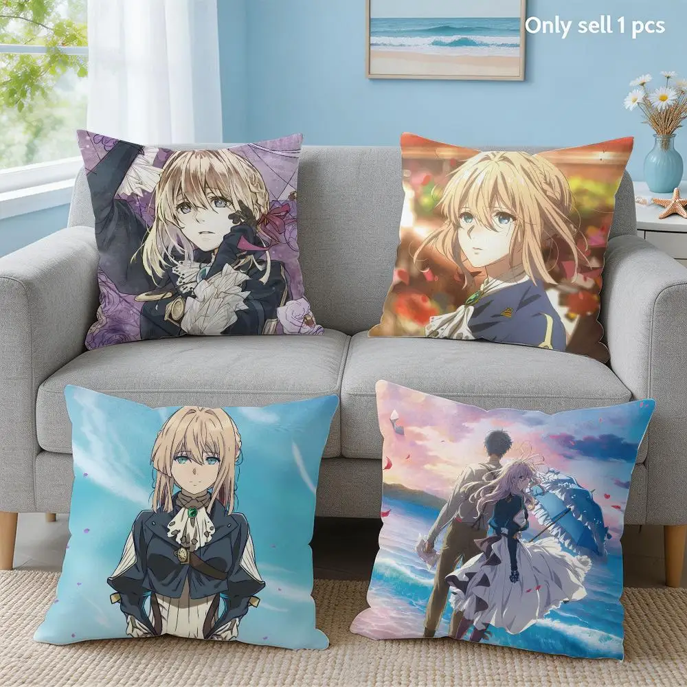 Anime V-Violet Evergarden Cushion Cover Soft Short Plush Throw Pillow Cover Hidden Zipper Cutecore Sofa Bedroom Home Decor