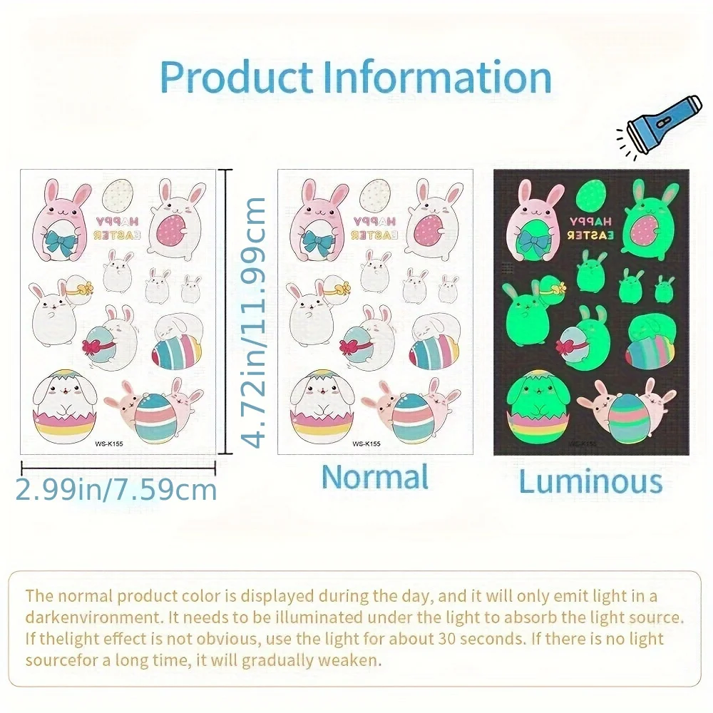 100Pcs Easter luminous temporary tattoos, Glow in The Dark Easter Basket party Tattoos stickers, dwarf colored egg carrot