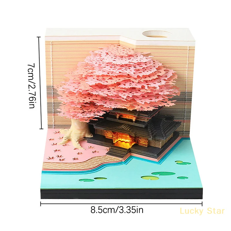 2026 Desk Calendar With LED Light 3D Tear-away Calendar Paper Time Piece Calendar Carving Art Memo Pad Notepad Gift Christmas