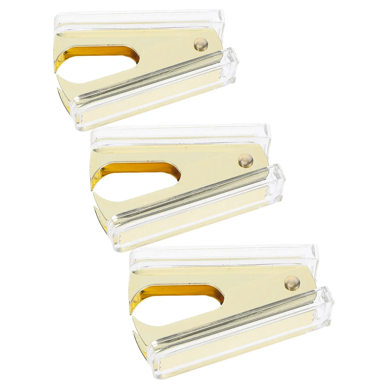 

3Pcs Transparent Acrylic Staple Remover with Gold Accents Modern Desk Tool for Effortless Staple Extraction Office School Home