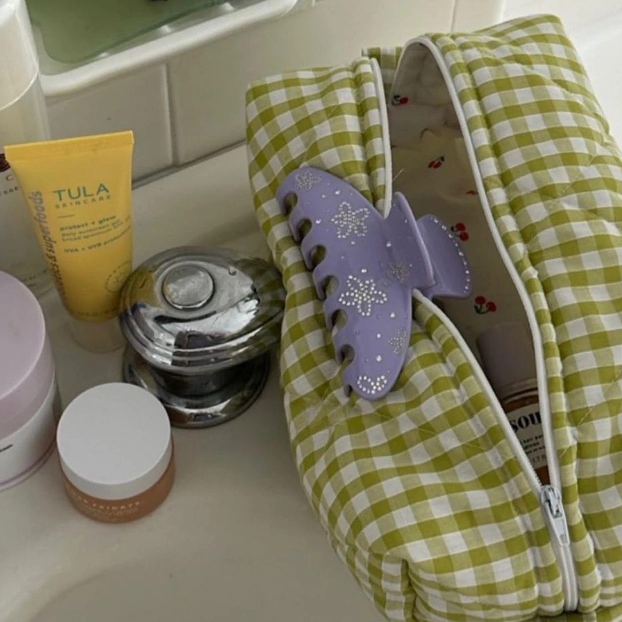 Purple Zircon Flower Hair Clip Claws for Women Strong Hold Large Hair Claws Acetate Shark Grab Clip Fashion Hair Accessories