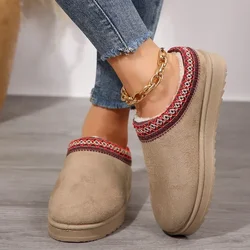 Snow Boots Women Winter New Cashmere Warm Thick Soles Without Heel-covered Hair Half Slipper Cotton Shoes Cashmere Warm Boots