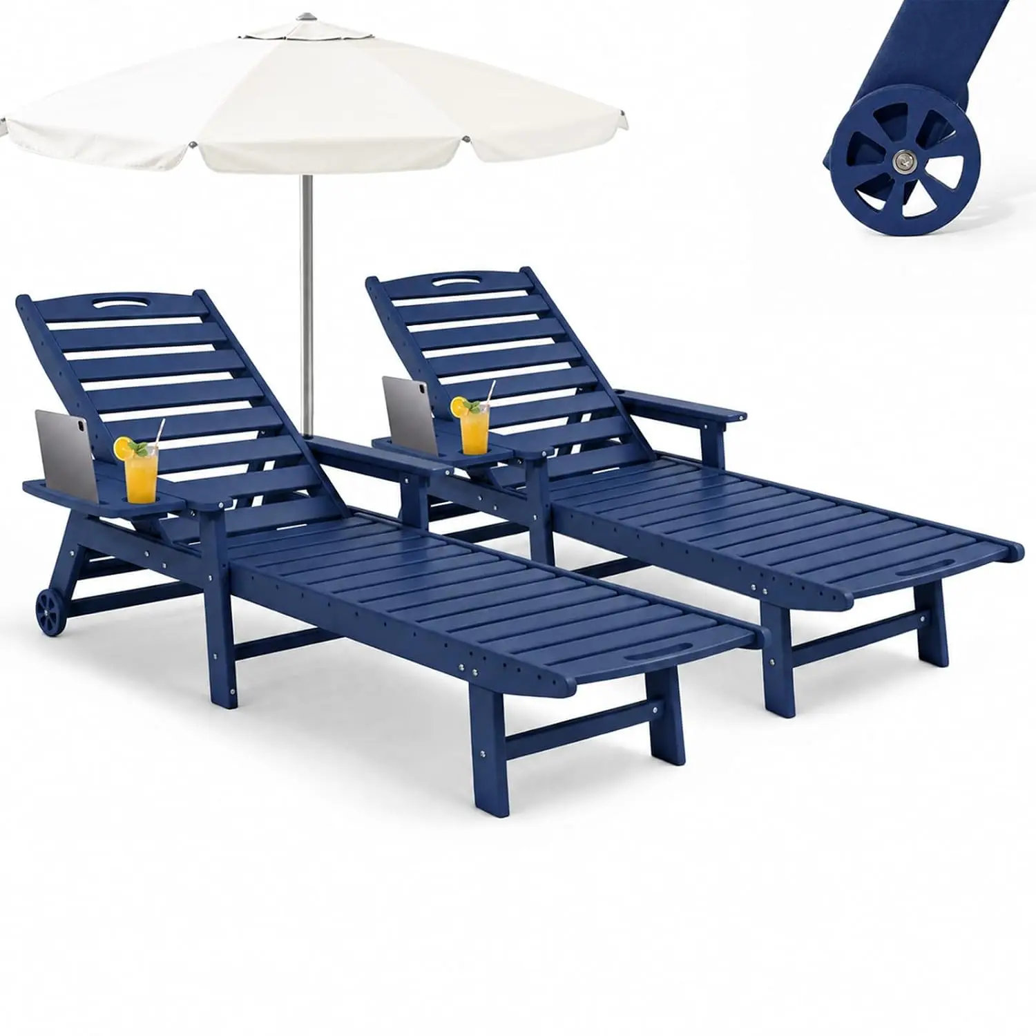 Outdoor Chaise Lounge Chair Set of 2, Navy Blue, Customized