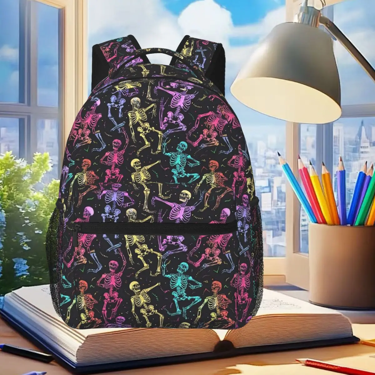 

Skeleton Dance Spooky Skull Bones Backpack Student Boys Girls BookBag Kids School Bag Computer Shoulder Bags for Men Women