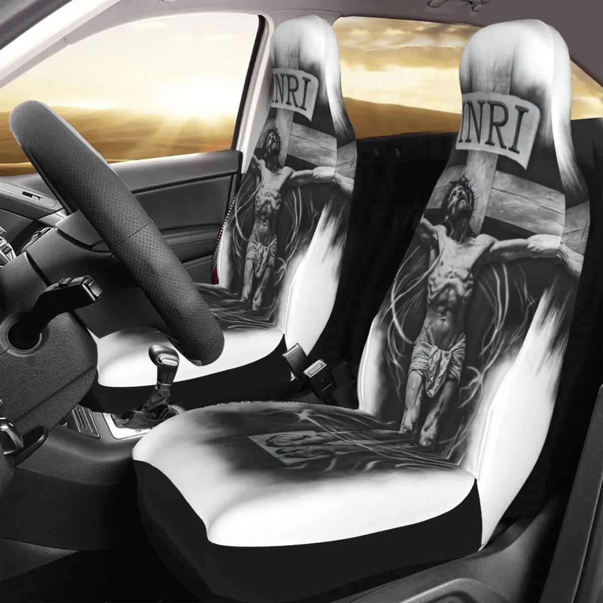 Jesus Tattoo Car Seat Cover Custom Printing Universal Front Protector Accessories Cushion Set