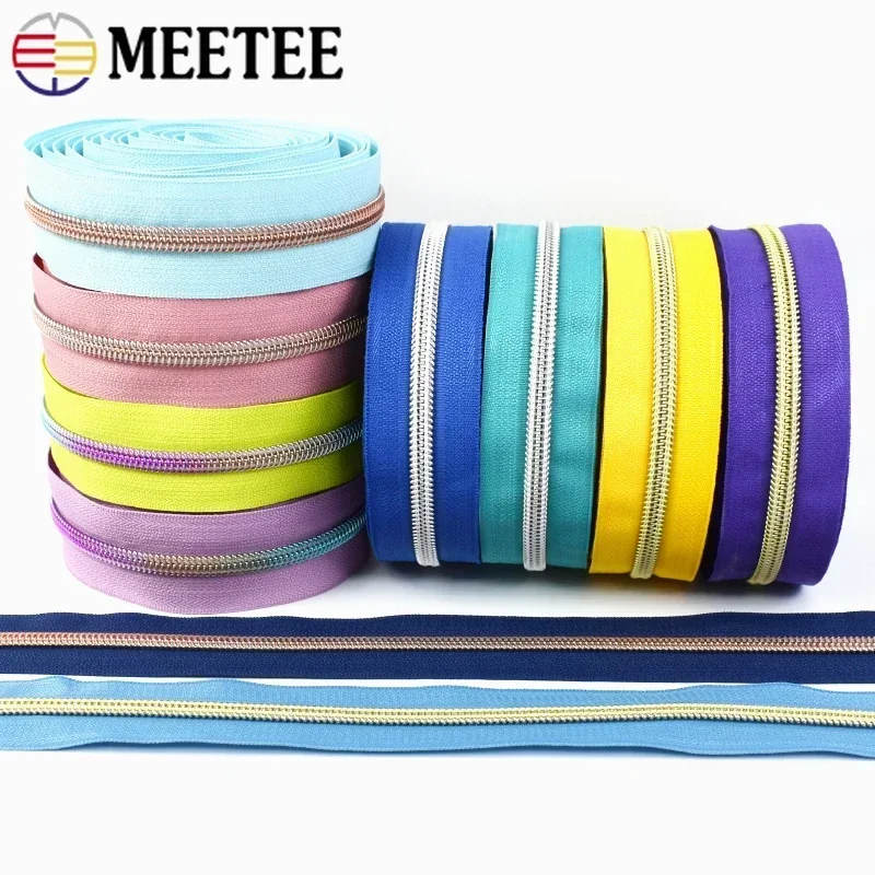 2/5/8/10/20M Meetee 5# Zippers Tape By Meter Nylon Colored Zipper Clothing Closures Coil Zips Roll Repair Kit Sewing Accessories