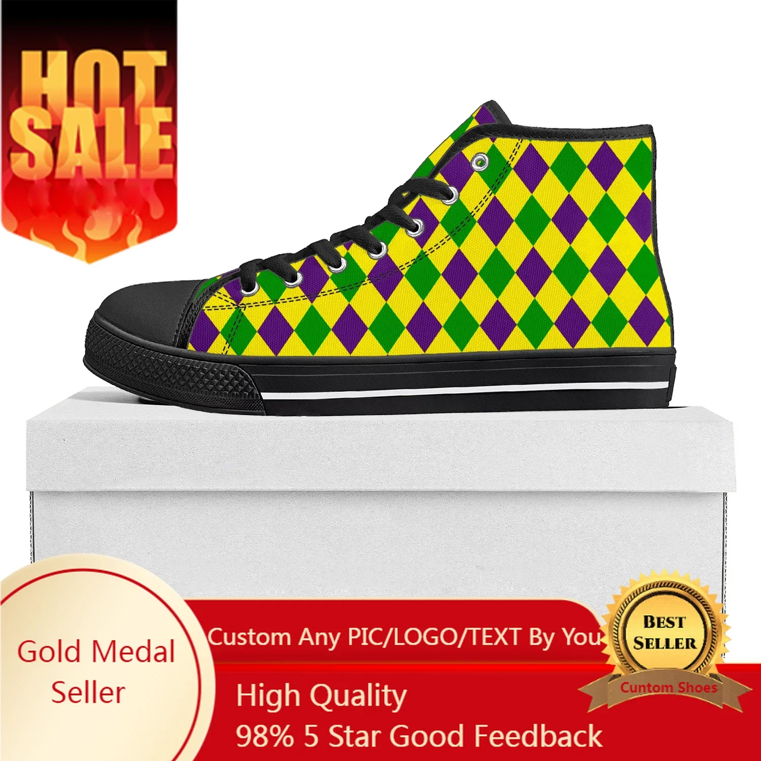 

Mardi Gras Stripe High Top High Quality Sneakers Mens Womens Teenager Canvas Sneaker Custom Made Shoe Casual Couple Shoes