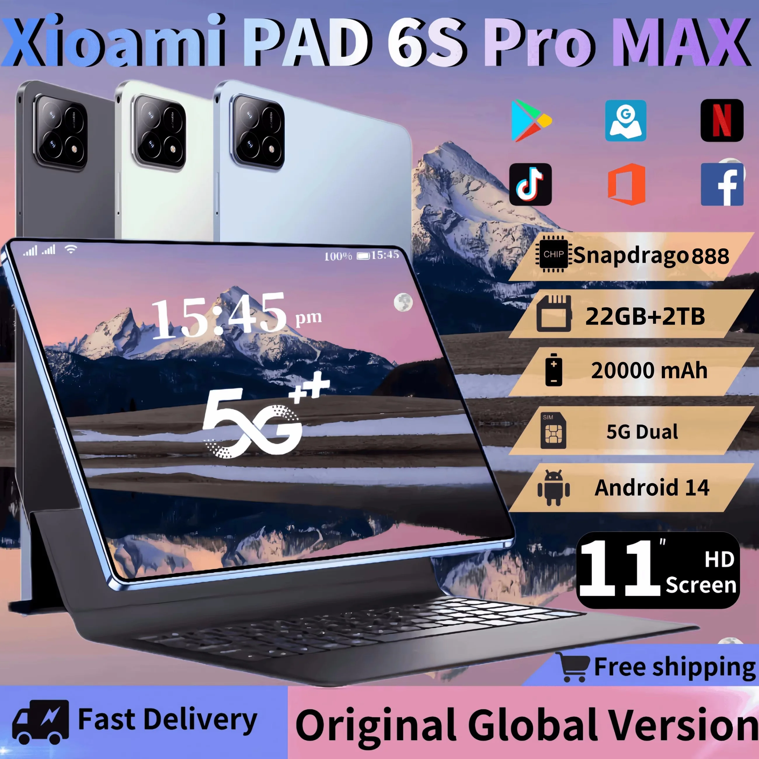 2024 Global Version Original XioaPad 6S Pro Tablet mi 11inch HD 4K Android 14 22GB+2T 20000mAh 5G Dual SIM WiFi GPS Tablet PC