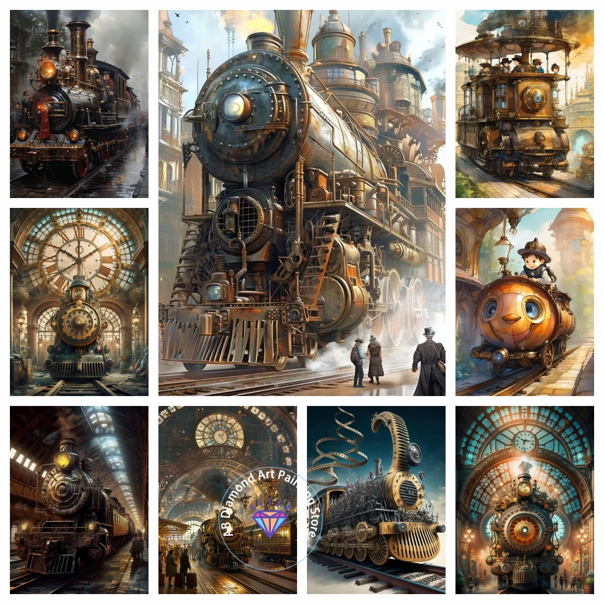 

Steampunk Train AB Diamond Painting Kit DIY Diamond Embroidery Industrial Punk Handmade Art Exquisite Adult Gift Home Decoration