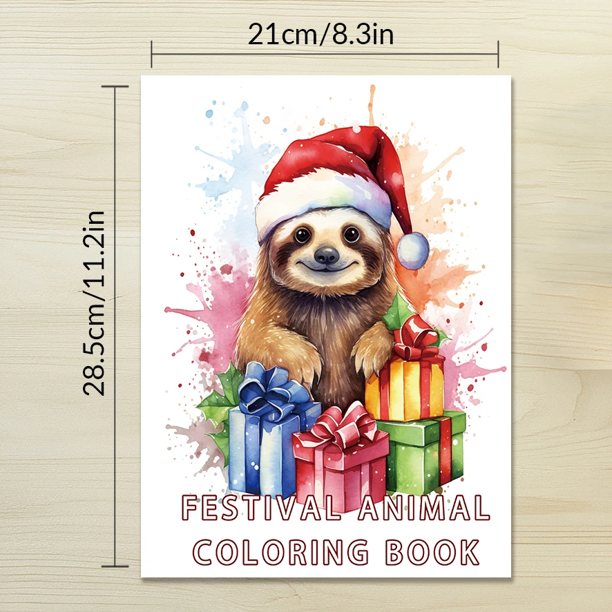 Holiday Animals Adult Coloring Book - 8.3x 11.2 Inch 32 Page Coloring Book - Helps Reduce Stress and Ease Emotions