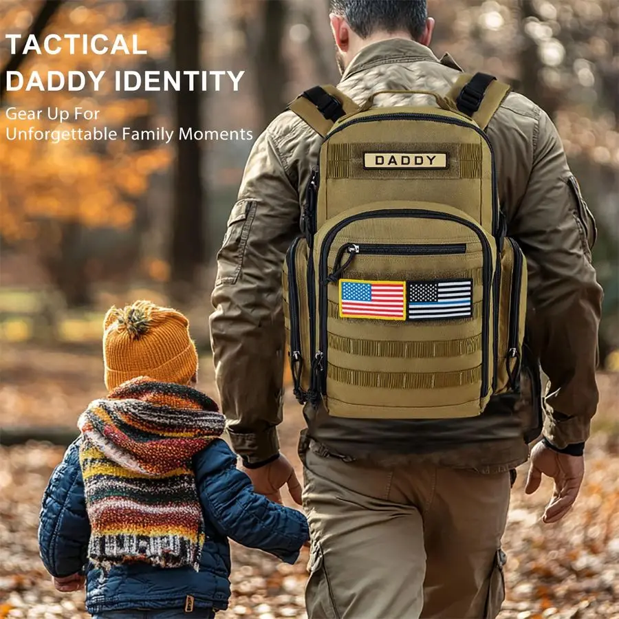 

Baby Diaper Bag for Dad MilitaryGrade 900D Polyester with 16 Multiple Pockets for Active Dad 40L XL Capacity for 13 Day Trips