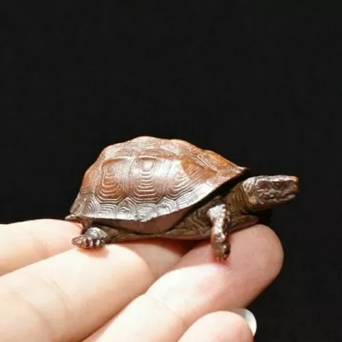 Old Antique Tea Pet Pure Solid Copper Longevity turtle Handwork Japanese Statue