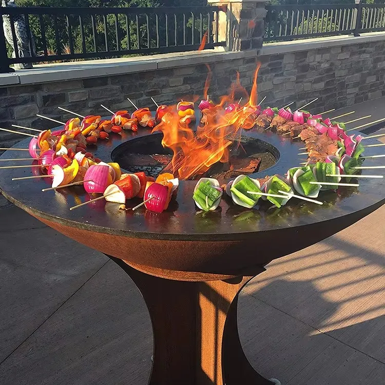 Modern Outdoor Firepit BBQ Grill Steel Corten with Charcoal Burner Barbecue Fire Pit