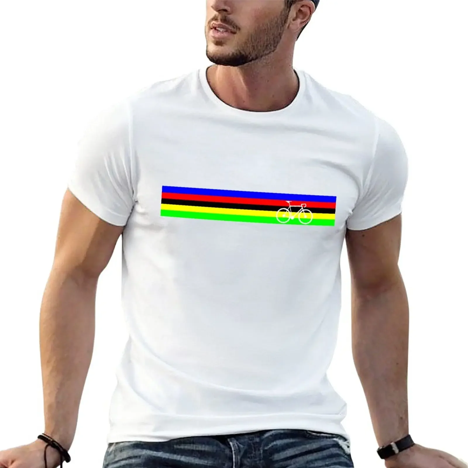 Road bike cycling rainbow stripes world champion jersey T-Shirt kawaii clothes customs mens champion t shirts