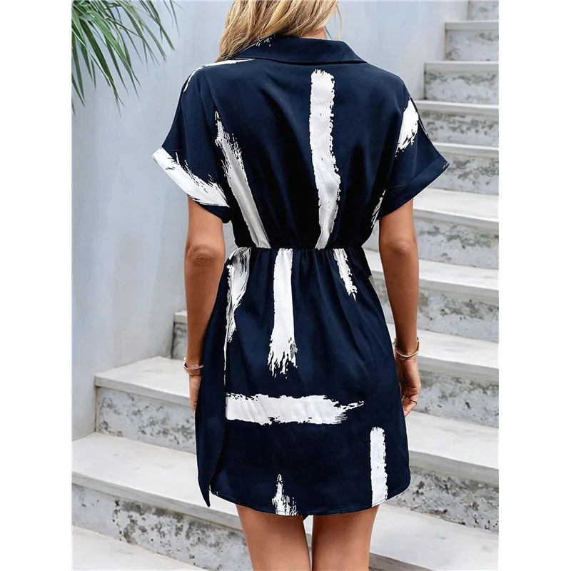 ABRT-robe d'été décontractée pour femmes, manches courtes, col en V, cravate sur le devant, Mini robe courte, 2025