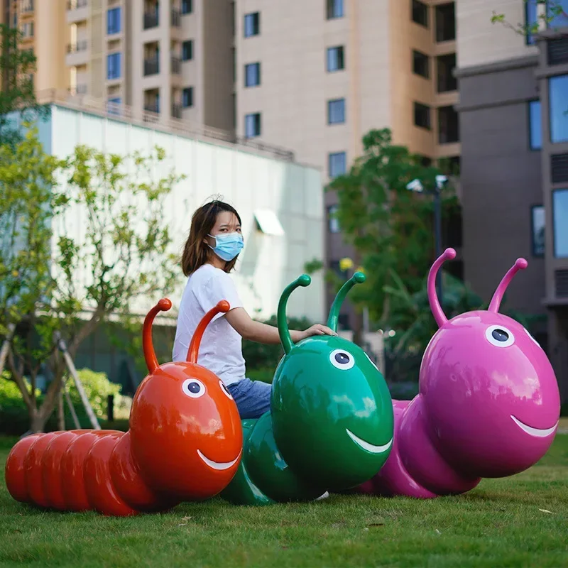 Cartoon caterpillar sculpture ornament Outdoor public garden landscape Large paradise rest Insect seat Bench Mei Chen