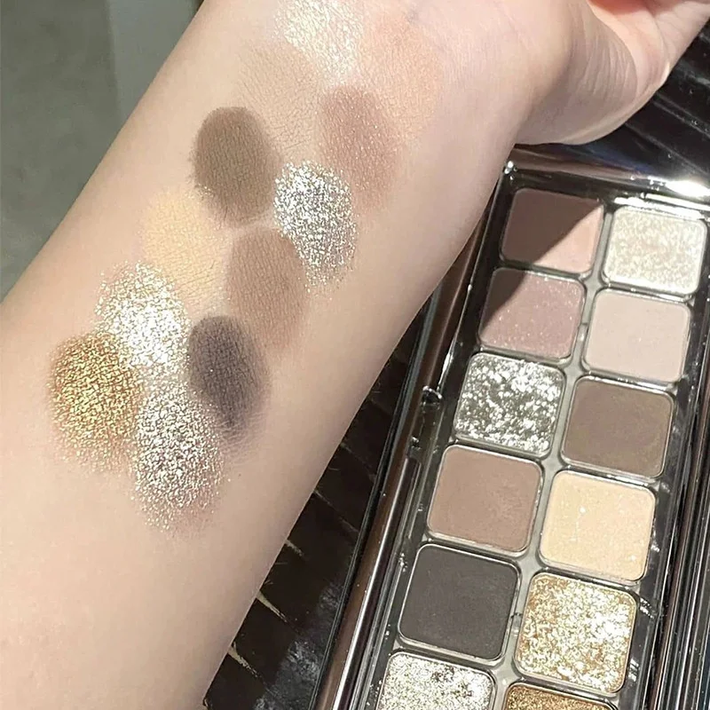 Phantom Bear 12-Shade Eyeshadow Palette - Natural & Shimmery Finishes, Earthy Brown & Pink Tones