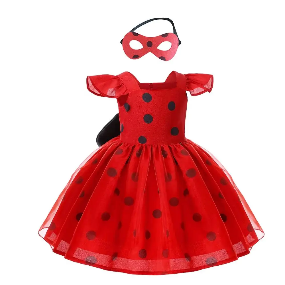 Girl Little Beetle Dress and Mask Kids Dot Ladybird for Girls Halloween Carnival Easter Costume Children Party Ladybird Dress