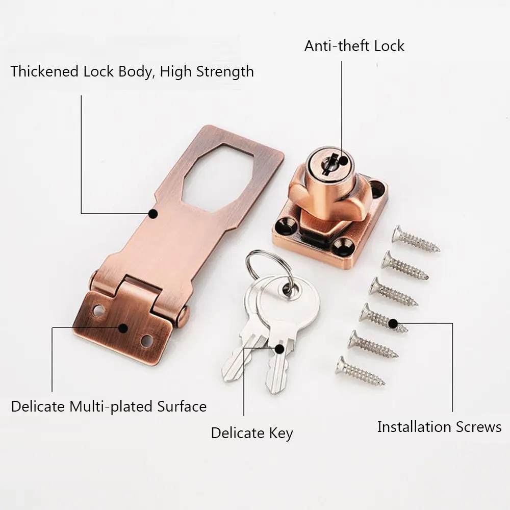 Zinc Alloy Keyed Hasp Lock Punch-free Burglarproof Home Office Security Buckle Shed Cupboard Drawer Cabinet Wooden Door Lock