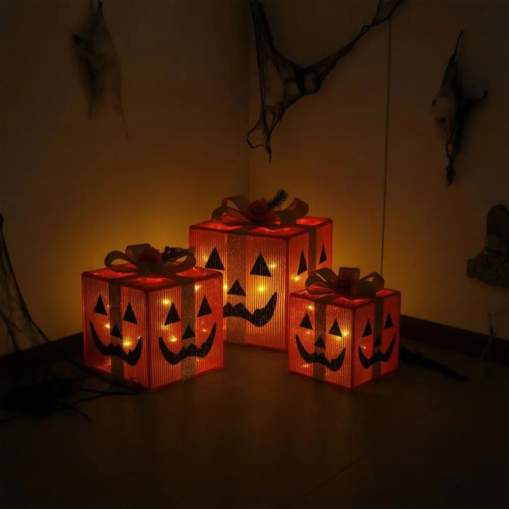 Collapsible Festival Storage Boxes Halloween Decoration Gift Boxes 3pcs Halloween Pumpkin Gift Boxes Spooky Glowing Pumpkin Face