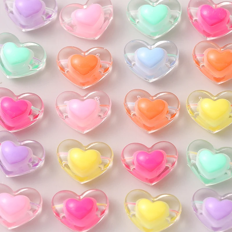 50g 13x17mm acrylic inner color heart-shaped beads  transparent  beads, scattered beads, DIY handmade accessories be