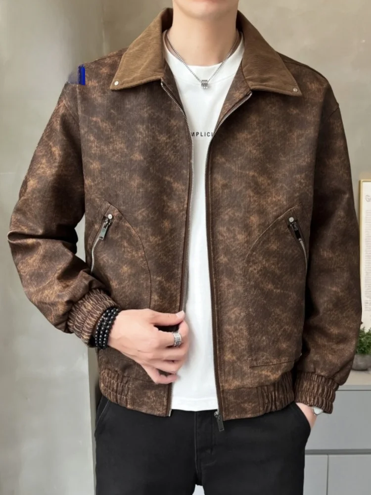 

Paul Men's Spring Autumn Flip Collar Jaet Men's Leather Sportswear Outdoor Wear Resistant Outerwear Casual Sle Polyester ...