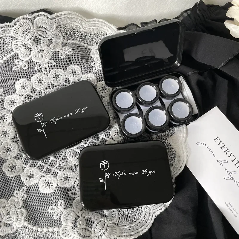 1Pc Contact Lens Case Black Rose Pattern with Tweezer Contact Applicator and 3pcs Lens Holder Contact Lenses Organizer Box
