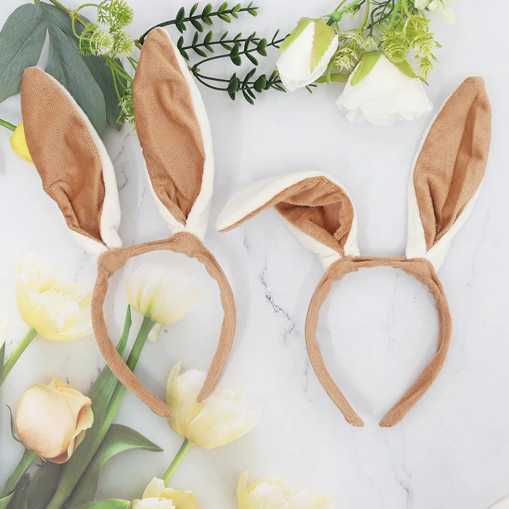 갈색 토끼 귀 머리띠 귀여운 구부릴 수 있고 긴 토끼 의상 성인과 어린이를 위한 토끼 의상