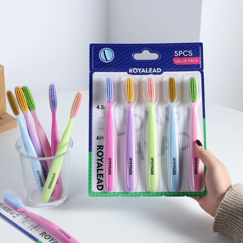 5Pcs/Set Colorful Ergonomic Long Head Soft Bristle Toothbrushes for Adults - Extra-Long Brush Head, Non-Slip Handle