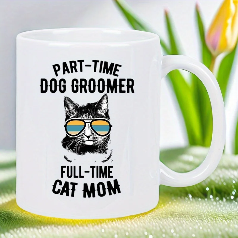 Trendy Ceramic White Mug for Cat Lovers - 