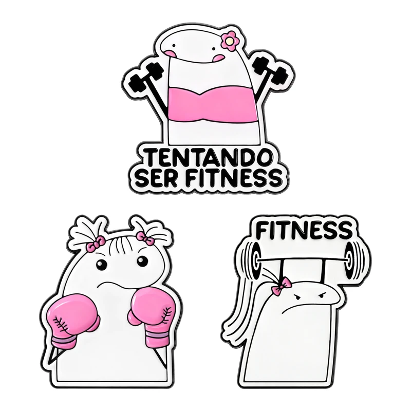 

Cute Pink Fitness Flork Brooch Enamel Pins Funny Simplified Figure Flork Tentando Ser Fitness Brooches Lapel Badge Jewelry Gift