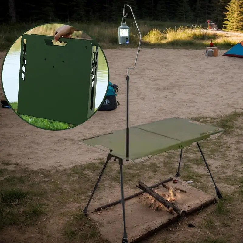 

Folding Camping Table Foldable Backyard BBQ Desk Portable Height Adjustable Camp Desk With Light Holder For Garden Barbecue