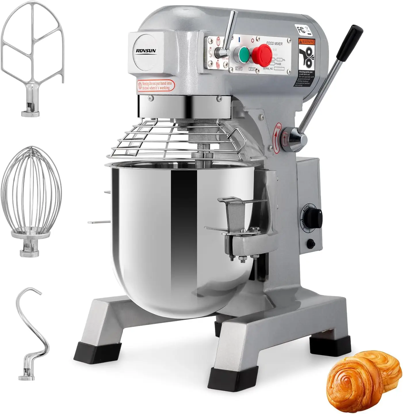 30QT Commercial Food Mixer, 1100W Commercial mixer with 3 Adjustable Speed, Heavy Duty Electric Stand Food Mixer with Stainless