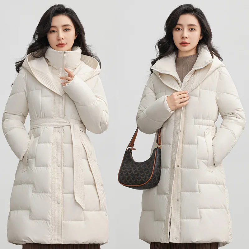 2024 Winter New Jacket Women Long Thicken Down Coat with A Hood Straight Elegant Outerwear Korean Fashion Female Puffer Parkas