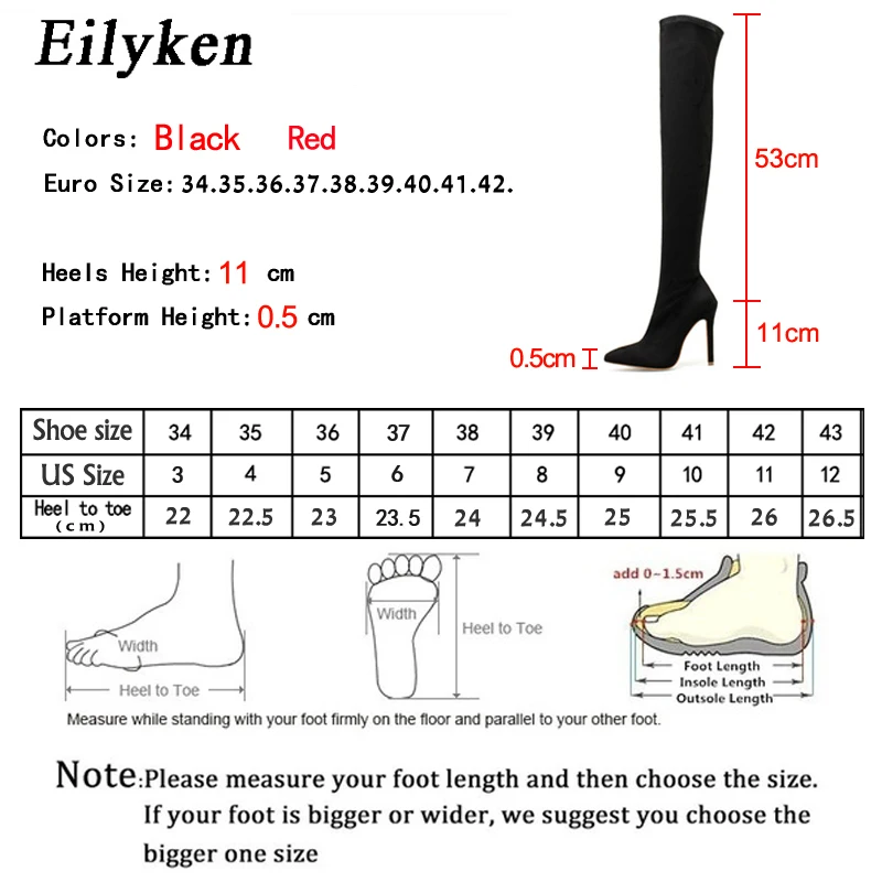 Eilyken Sexy Fashion Pointed Toe Over-The-Knee Boots Women Red Zipper High Heels Shoes Winter Striptease Motorcycle Long Botas